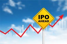 IPO ahead written on yellow traffic sign with red arrow going up