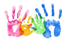 Colorful hand prints of a family